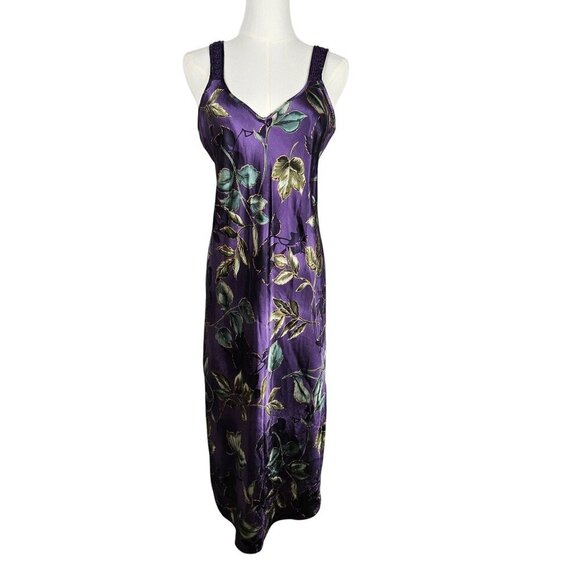 Vintage California Dynasty Purple Floral Maxi Slip Dress Small Lace Straps - Picture 1 of 10